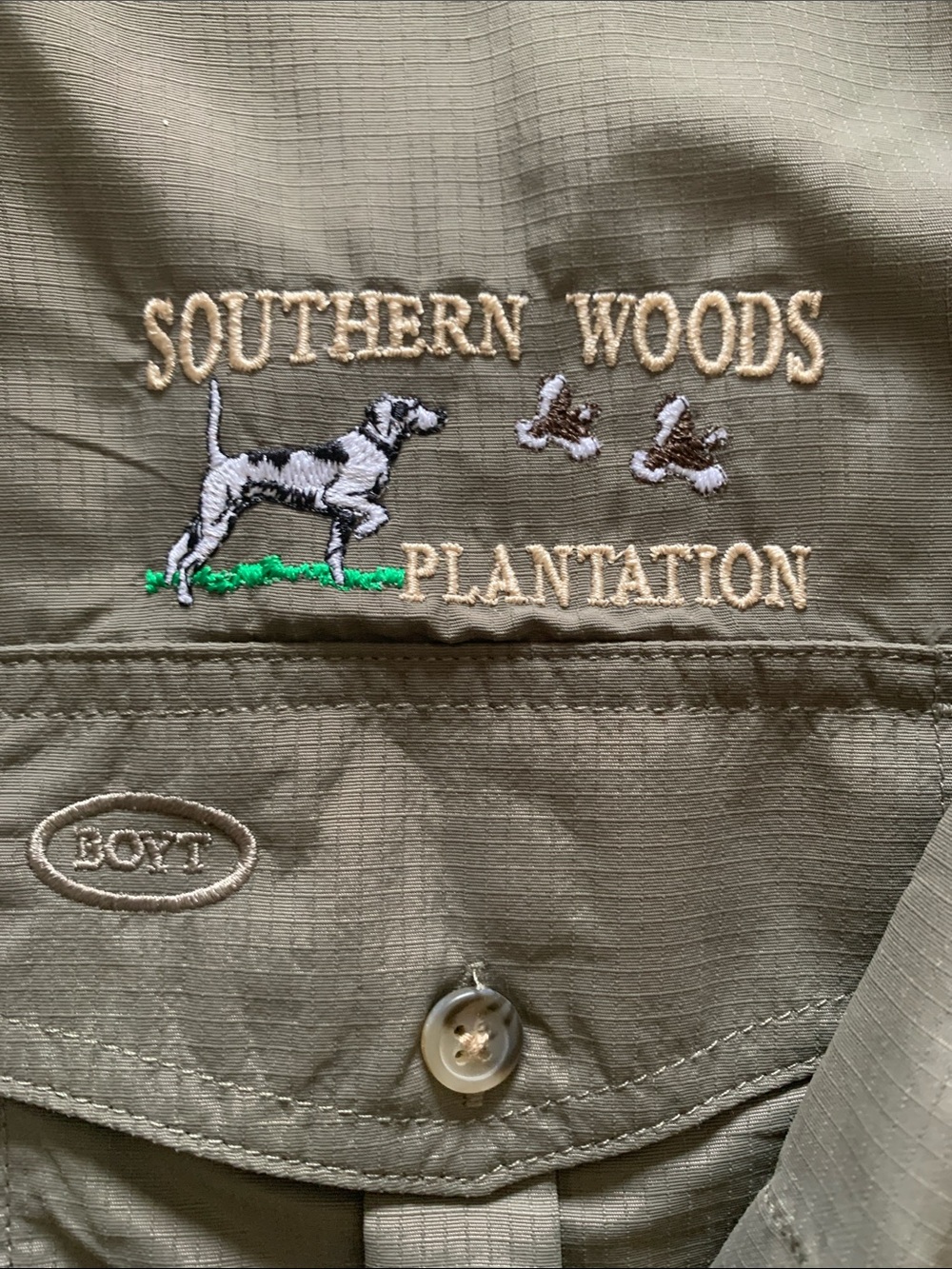 Boyt Olive Green Short Sleeve Button-Up Southern Woods Plantations Men’s XL